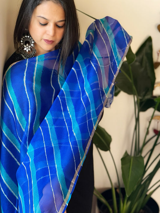 Blue Kota Silk Leheriya Dupatta