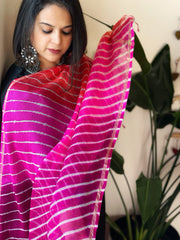 Pink, Orange Kota Silk Leheriya Dupatta