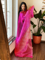 Pink, Orange Kota Silk Leheriya Dupatta