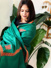 Green Woven Pashmina Shawl with Thread Embroidery