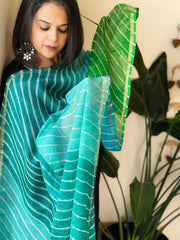 Blue, Green Kota Silk Leheriya Dupatta