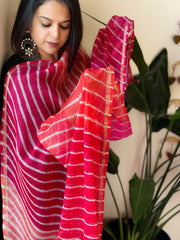 Orange, Pink Kota Silk Leheriya Dupatta