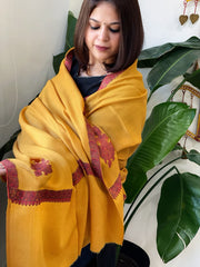 Mustard Woven Pashmina Shawl with Thread Embroidery