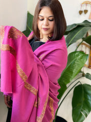 Pink Woven Pashmina Shawl with Thread Embroidery