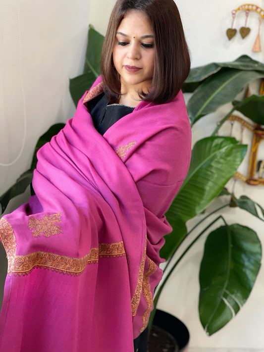 Pink Woven Pashmina Shawl with Thread Embroidery
