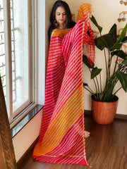 Red, Yellow Kota Silk Leheriya Dupatta