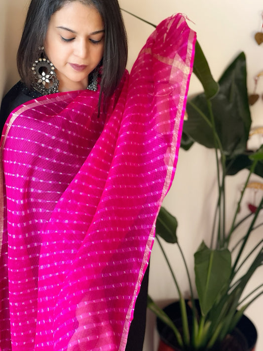 Pink Kota Silk Leheriya Dupatta