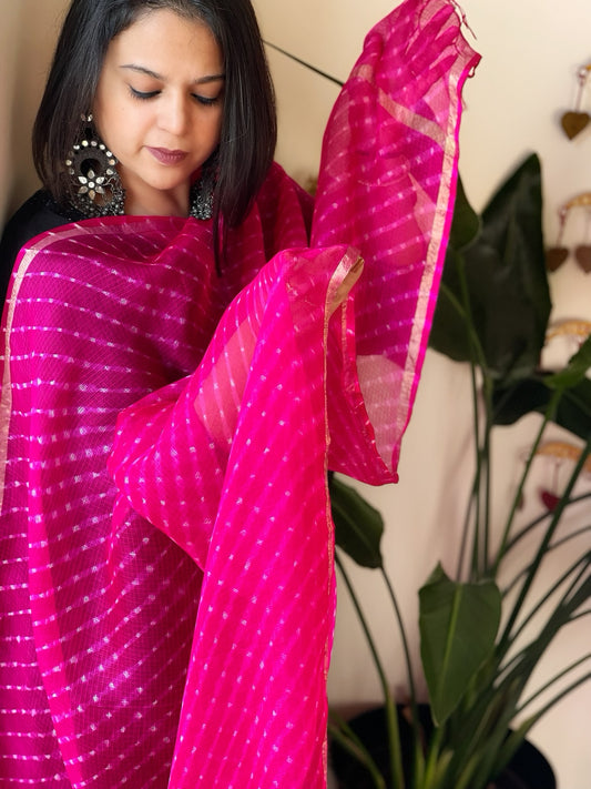 Pink Kota Silk Leheriya Dupatta