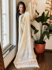 Lucknowi Dupatta with Mukaish Handwork in Pure Tussar Silk