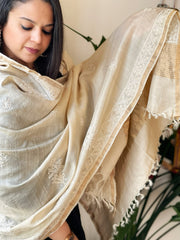 Lucknowi Dupatta with Mukaish Handwork in Pure Tussar Silk