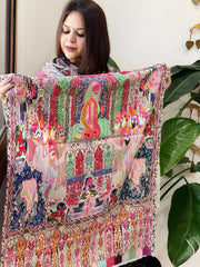 Woven Pashmina Kalamkari Stole with Embroidery