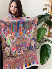 Woven Pashmina Kalamkari Stole with Embroidery