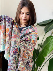 Woven Pashmina Kalamkari Stole with Embroidery