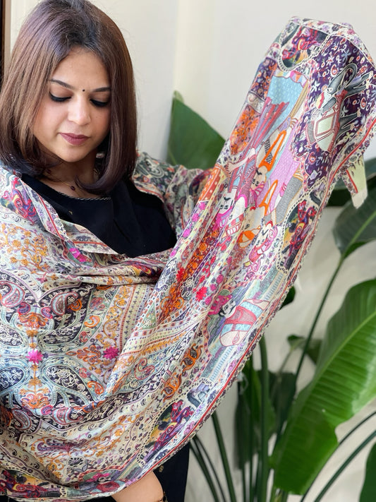 Woven Pashmina Kalamkari Stole with Embroidery