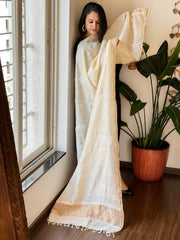 Lucknowi Dupatta with Mukaish Handwork in Pure Tussar Silk