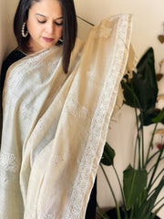 Lucknowi Dupatta with Mukaish Handwork in Pure Tussar Silk