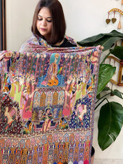 Woven Pashmina Kalamkari Stole with Embroidery
