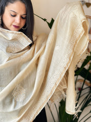 Lucknowi Dupatta with Mukaish Handwork in Pure Tussar Silk