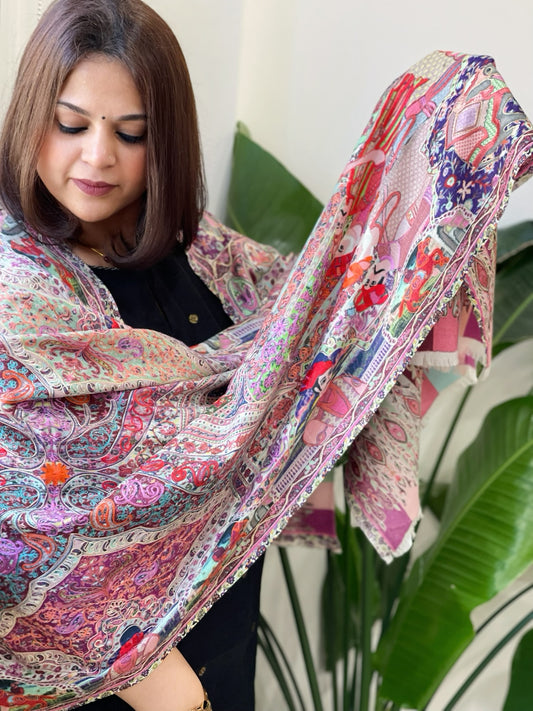 Woven Pashmina Kalamkari Stole with Embroidery