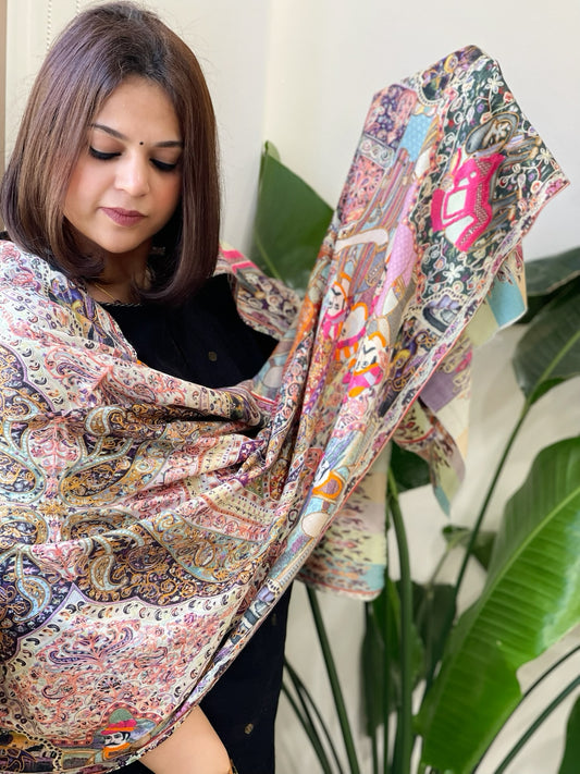 Woven Pashmina Kalamkari Stole with Embroidery