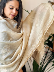 Lucknowi Dupatta with Mukaish Handwork in Pure Tussar Silk