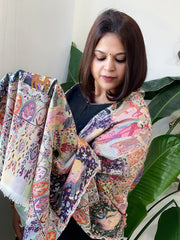 Woven Pashmina Kalamkari Stole with Embroidery