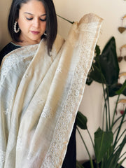 Lucknowi Dupatta with Mukaish Handwork in Pure Tussar Silk