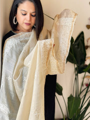 Lucknowi Dupatta with Mukaish Handwork in Pure Tussar Silk