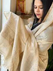 Lucknowi Dupatta with Mukaish Handwork in Pure Tussar Silk