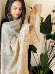 Lucknowi Dupatta with Mukaish Handwork in Pure Tussar Silk