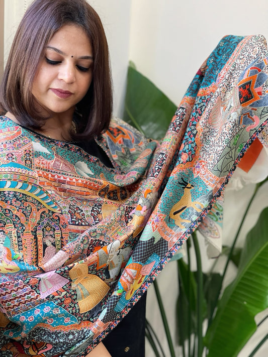 Woven Pashmina Kalamkari Stole with Embroidery