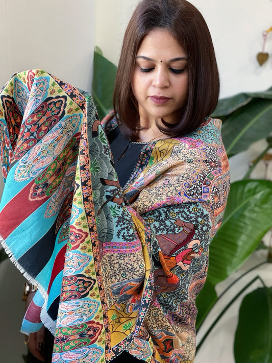 Woven Pashmina Kalamkari Stole with Embroidery