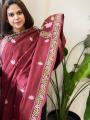 Maroon Handmade Kantha Dupatta in Pure Cotton
