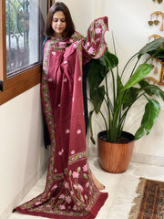 Maroon Handmade Kantha Dupatta in Pure Cotton