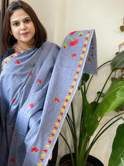 Powder Blue Handmade Kantha Dupatta in Pure Cotton