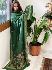Green Handmade Kantha Dupatta in Pure Cotton