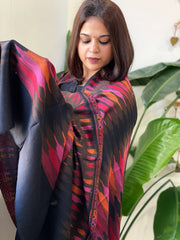 Black Woven Ikat Pashmina Shawl