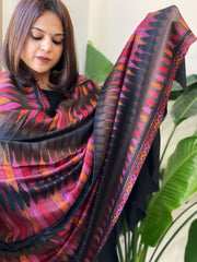 Black Woven Ikat Pashmina Shawl