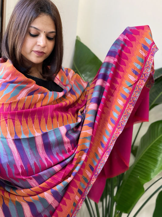 Pink Woven Ikat Pashmina Shawl
