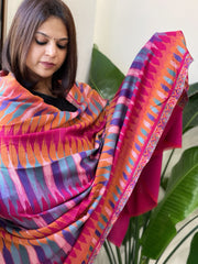 Pink Woven Ikat Pashmina Shawl
