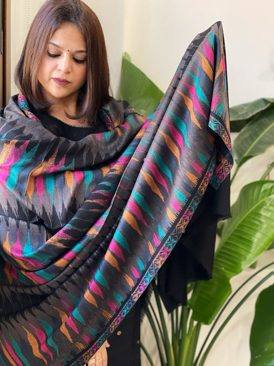 Black Woven Ikat Pashmina Shawl