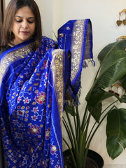 Royal Blue Handwoven Ikat Patola with Gotapatti & Pearl Handwork dupatta in Pure Silk