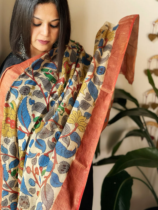 Handpainted Kalamkari Dupatta in Chanderi Silk