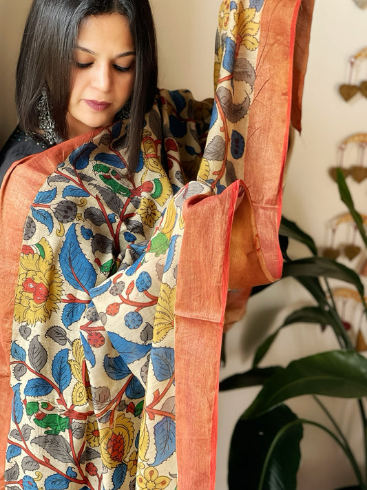 Handpainted Kalamkari Dupatta in Chanderi Silk