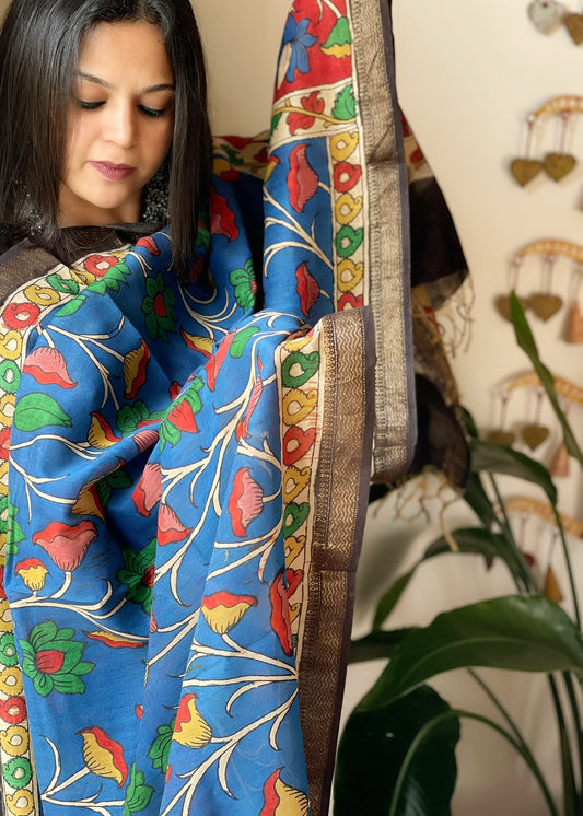 Handpainted Kalamkari Dupatta in Chanderi Silk