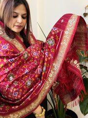 Pink Handwoven Ikat Patola with Gotapatti & Pearl Handwork dupatta in Pure Silk