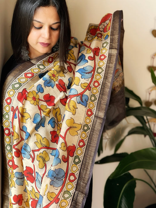 Handpainted Kalamkari Dupatta in Chanderi Silk