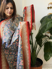 Grey Handwoven Ikat Patola with Gotapatti & Pearl Handwork dupatta in Pure Silk