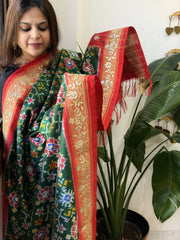 Green Handwoven Ikat Patola with Gotapatti & Pearl Handwork dupatta in Pure Silk