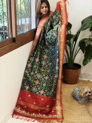 Green Handwoven Ikat Patola with Gotapatti & Pearl Handwork dupatta in Pure Silk